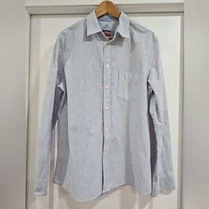 Merona Men's Blue White Striped Tailored Long Sleeve Button-Up Shirt L